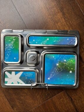 PlanetBox Stainless Steel Compartment Lunchbox with Blue-Green Galaxy Magnets